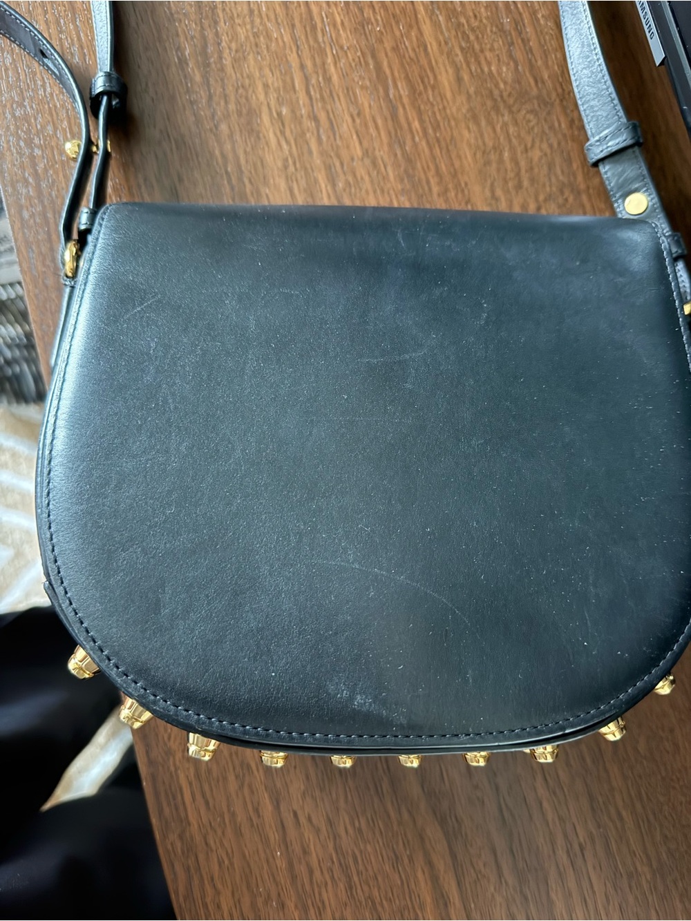 Alexander wang Black Leather Crossbody Saddle Bag with Gold Stud Detail